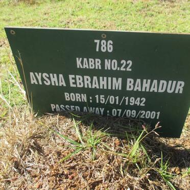 BAHADUR Aysha Ebrahim 1942-2001