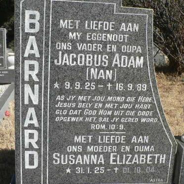 BARNARD Jacobus Adam 1925-1989 &amp; Susanna Elizabeth 1925-2004