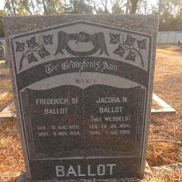 BALLOT Frederick S. 1975-1954 &amp; Jacoba N. nee WESSELS 1884-1969