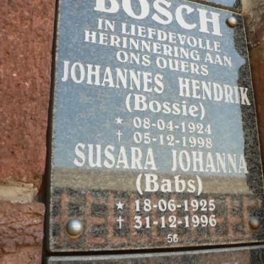 BOSCH Johannes Hendrik 1924-1998 &amp; Susara Johanna 1925-1996
