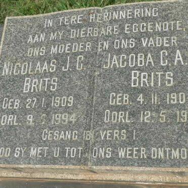 BRITS Nicolaas J.C. 1909-1994 &amp; Jacoba C.A.S. 1904-1967