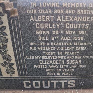 COUTTS Albert Alexander 1911-1936 :: COUTTS Elizabeth Susan -1958