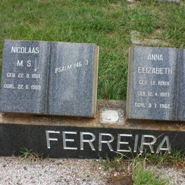 FERREIRA Nicolaas M.S. 1881-1959 &amp; Anna Elizabeth LE ROUX 1887-1962