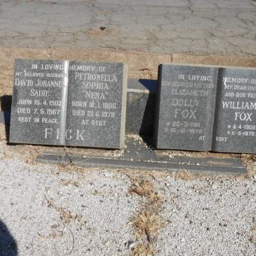 FICK David Johannes 1902-1967 &amp; Petronella Sophia 1906-1978 :: FOX William E. 1908-1972 &amp; Elizabeth Dolly 1911-1979