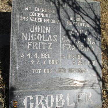 GROBLER John Nicolas Fritz 1920-1986 &amp; Anna Catharina Francina 1931-1991