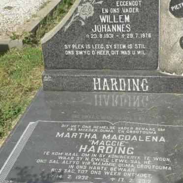 HARDING Willem Johannes 1931-1976 &amp; Martha Magdalena 1932-2012