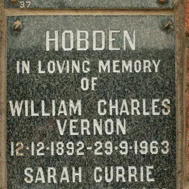 HOBDEN William Charles Vernon 1892-1963 &amp; Sarah Currie 1892-1973