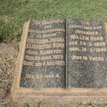 HORN Johannes Willem 1866-1940 &amp; Gertruida Jacoba Elisabeth ROBBETZE 1872-1923