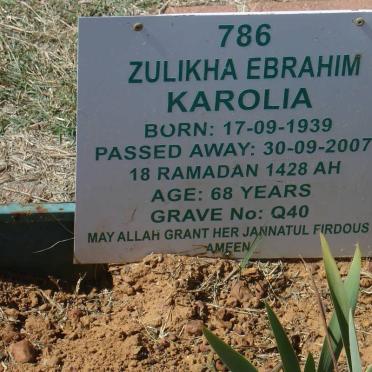 KAROLIA Zulikha Ebrahim 1939-2007