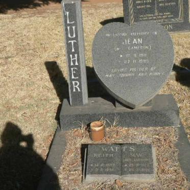LUTHER Jean nee CAMERON 1911-1985 :: WATTS Keith 1927-1992 &amp; May LUTHER 1829-1998