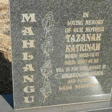 MAHLANGU Tazanah Katrinah 1925-2007