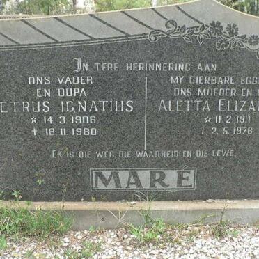 MARÉ Petrus Ignatius 1906-1980 &amp; Aletta Elizabeth 1911-1976