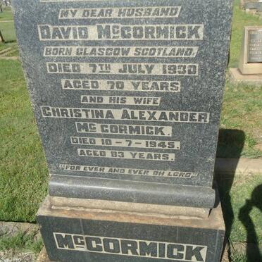 McCORMICK David -1930 &amp; Christina Alexander -1945