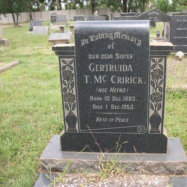 McCRIRICK Gertruida T. nee HEYNS 1883-1953