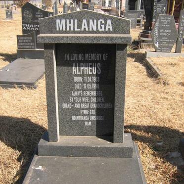 MHLANGA Alpheus 1903-1998
