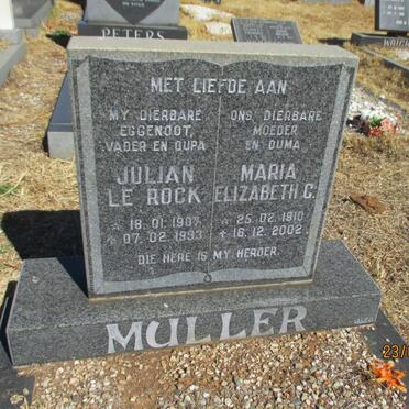 MULLER Julian le Rock 1907-1993 &amp; Maria Elizabeth C. 1910-2002