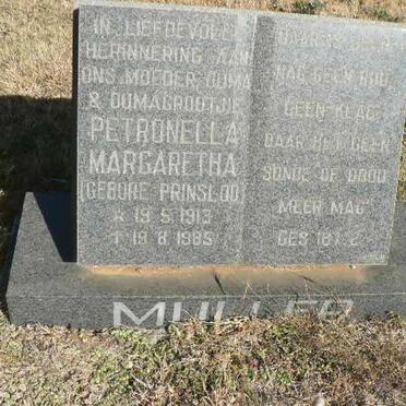 MULLER Petronella Margaretha nee PRINSLOO 1913-1985