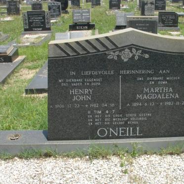 O'NEILL Henry John 1906-1982 &amp; Martha Magdalena 1894-1983