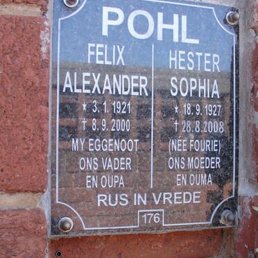 POHL Felix Alexander 1921-2000 &amp; Hester Sophia FOURIE 1927-2008