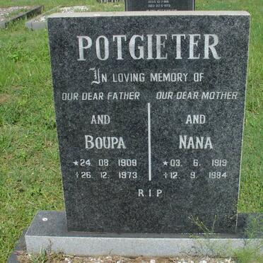 POTGIETER Boupa 1909-1973 &amp; Nana 1919-1994 :: WESSELS Johannes Mattheus 1930-1985