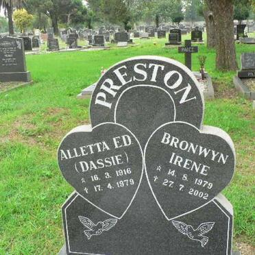 PRESTON Alletta E.D. 1916-1979 :: PRESTON Bronwyn Irene 1979-2002