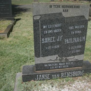 RENSBURG Sarel J.F., Janse van -1939 &amp; Paulina C.M. 1906-1987