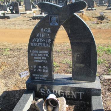 SARGENT Marie Alletta Antoinette nee FERREIRA 1941-2003
