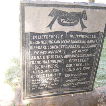 SCHEEPERS Johannes Gerhardus 1895-1940 &amp; Anna Christina Francina LINDEQUE 1896-1948