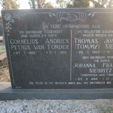 SIEBRITZ Thomas Jonathan 1903-1980 &amp; Johanna Francina voorheen VAN TONDER 1894-1982