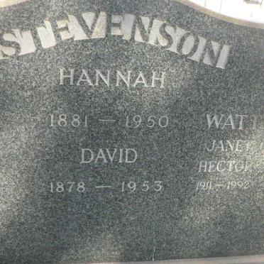 STEVENSON David 1878-1953 &amp; Hannah 1881-1950 :: WATT Janet Hector 1911-1992