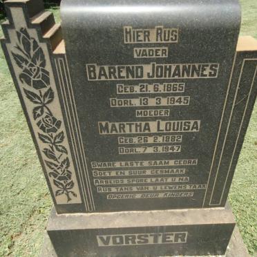 VORSTER Barend Johannes 1865-1945 &amp; Martha Louise 1882-1947