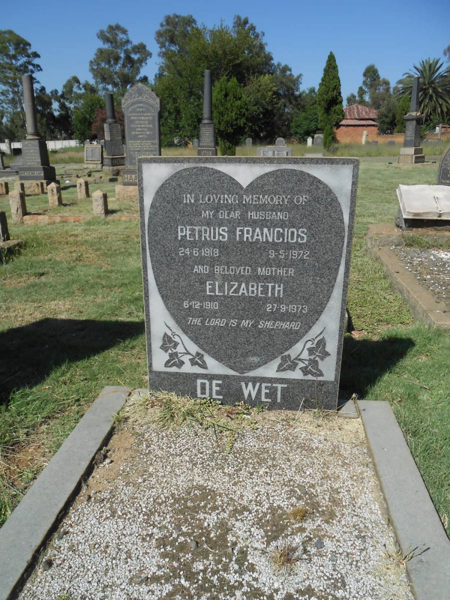 WET Petrus Francois, de 1918-1972 &amp;  Elizabeth 1910-1973