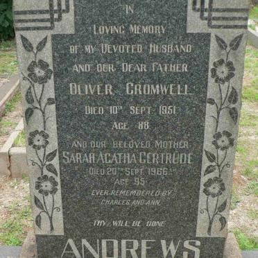 ANDREWS Oliver Cromwell -1951 &amp; Sarah Agatha Gertrude -1966