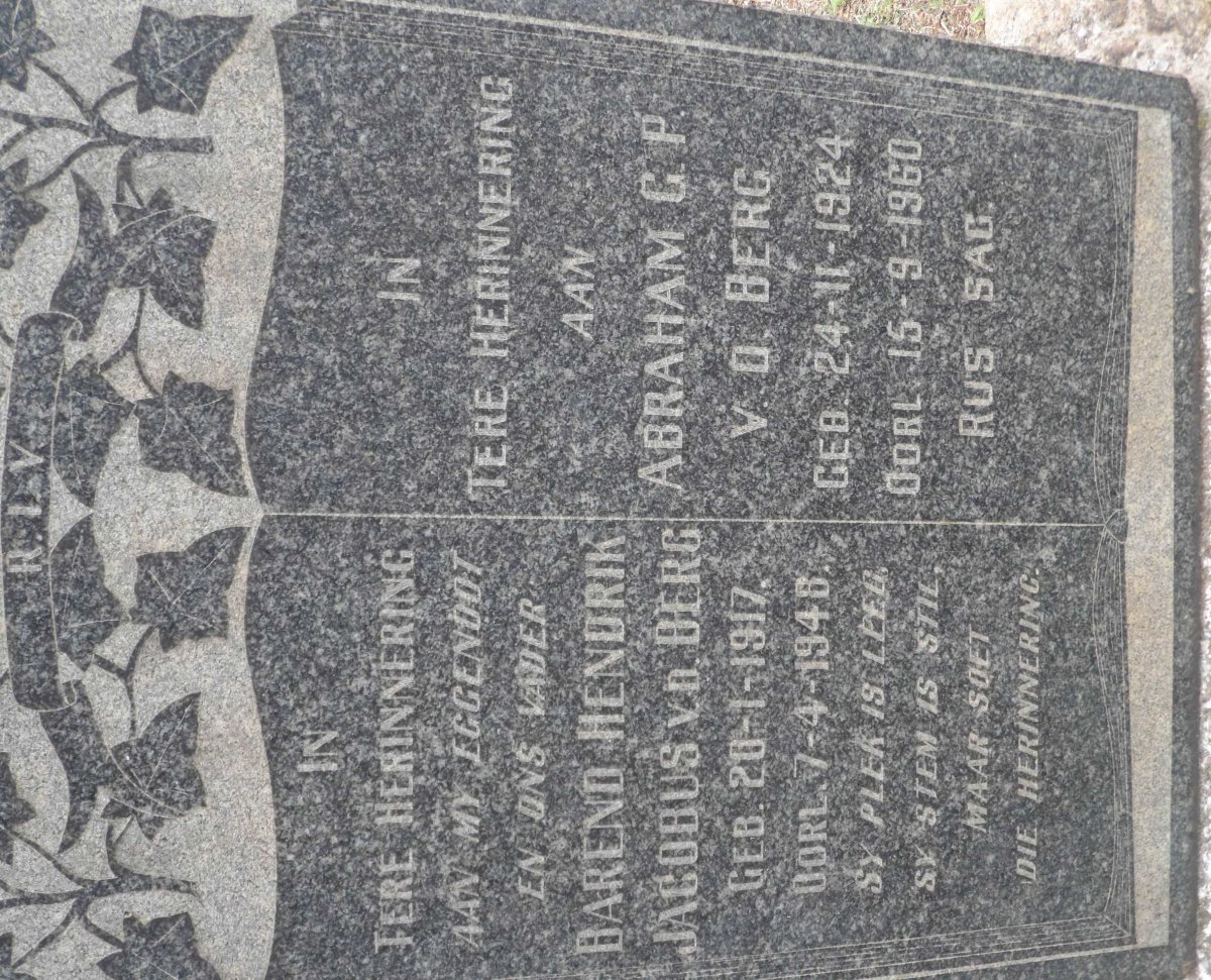 BERG Barend Hendrik Jacobus, v.d. 1917-1948 :: V.D. BERG Abraham G.P. 1924-1960