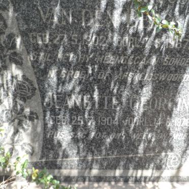 BERG Willem Albertus, van den 1902-1967 &amp; Jeanette Georgina 1904-1978 