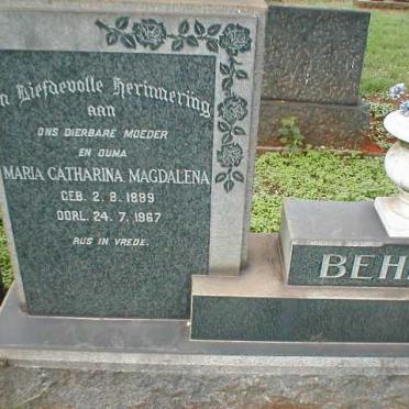 BEHRENS Walter Edwin 1884-1956 &amp; Maria Catharina Magdalena 1889-1967