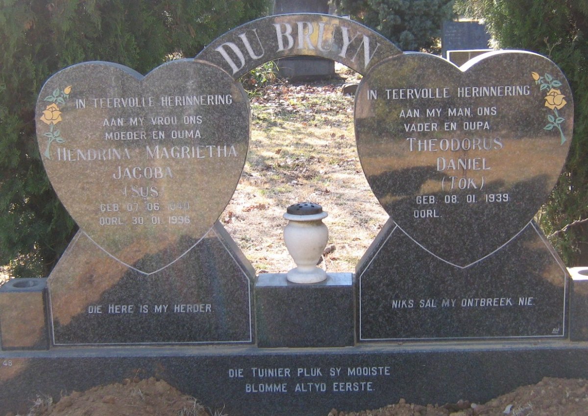 BRUYN Theodorus Daniel, du 1939- &amp; Hendrina Magrietha Jacoba 1940-1996