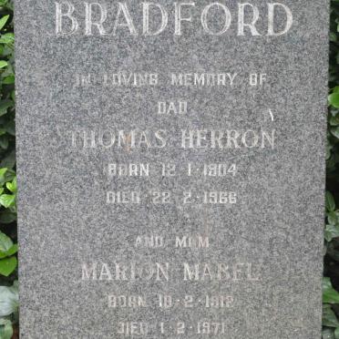 BRADFORD Thomas Herron 1904-1966 &amp; Marion Mabel 1912-1971