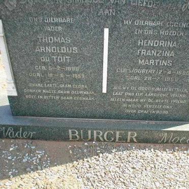 BURGER Thomas Arnoldus du Toit 1896-1959 &amp; Hendrina Franzina Martins JOUBERT 1890-1955