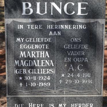 BUNCE A. C. 1911-1991 &amp; Martha Magdalena CILLIERS 1924-1989