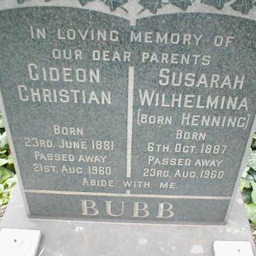 BUBB Gideon Christian 1881-1960 &amp; Susarah Wilhelmina HENNING 1887-1960
