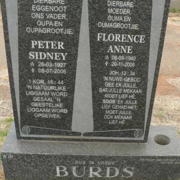 BURDS Peter Sydney 1927-2006 &amp; Florence Anne 1940-2006