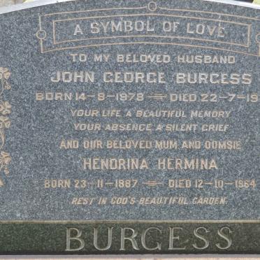 BURGESS John George 1878-1952 &amp; Hendrina Hermina 1887-1964