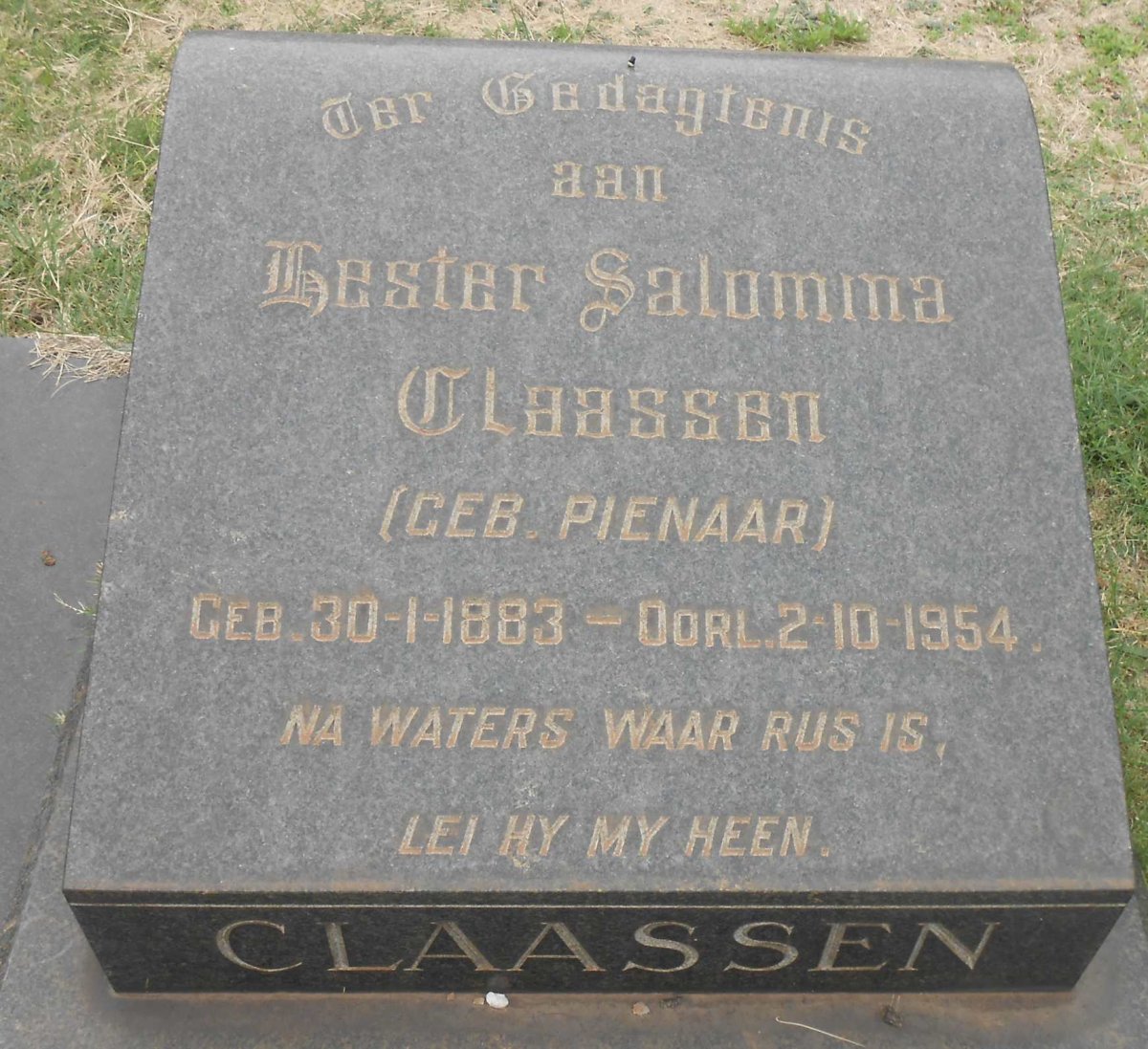 CLAASSEN Hester Salomina nee Pienaar 1883-1954