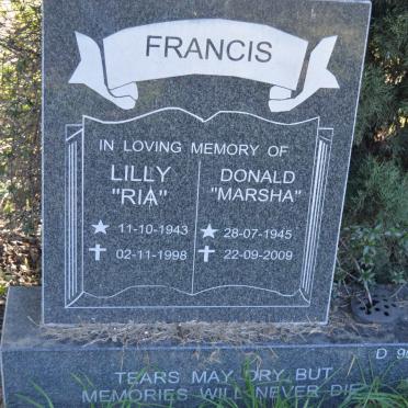FRANCIS Donald 1945-2009 &amp; Lilly 1943-1998