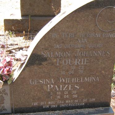 FOURIE Salmon Johannes 1923-1970 &amp; PAIZES Gesina Wilhelmina 1930-1996