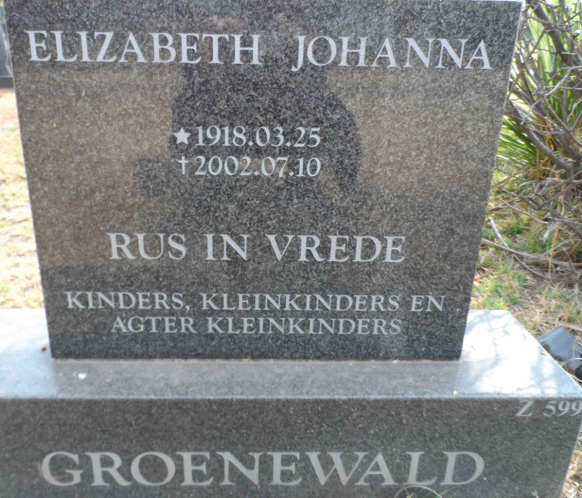 GROENEWALD Elizabeth Johanna 1918-2002