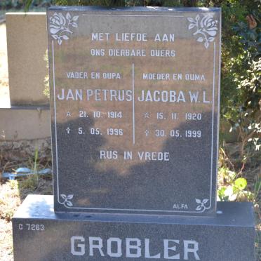 GROBLER Jan Petrus 1914-1996 &amp; Jacoba W.L. 1920-1999