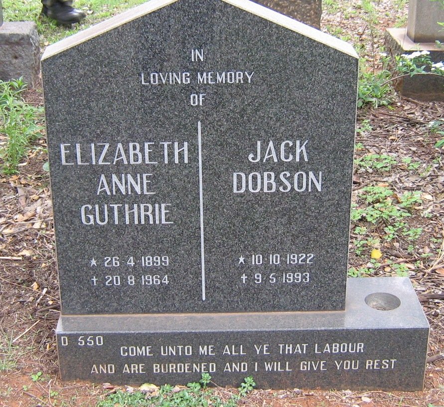 GUTHRIE Elizabeth Ann 1899-1964 :: DOBSON Jack 1922-1993