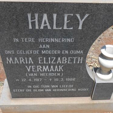HALEY Maria Elizabeth Vermaak nee VAN HEERDEN 1917-1986